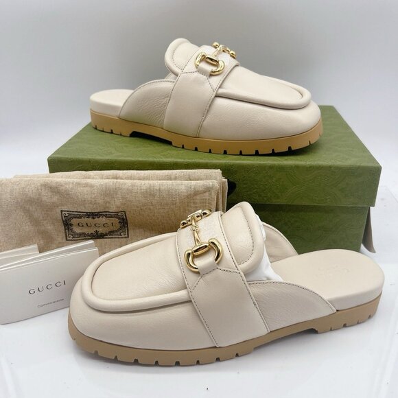 GUCCI Airel Leather Horsebit Loafer Mules Slide Ivory White EU 39.5 US 9.5 - Picture 3 of 16